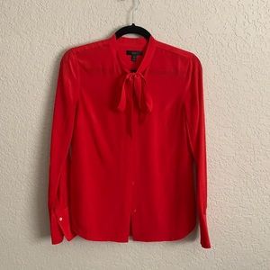 J.Crew Red Silk Bow Tie Blouse Shirt